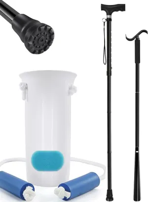 3 in 1 Sock Aid, Walking Crutch with Handle Shoe Horn Dressing Stick Seniors- Versatile, Collapsible & Lightweight Sock Aid Kit for Elderly Men & Women, Knee Injuries, Mobility Recovery