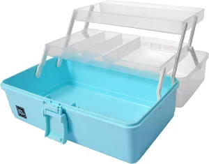 3 Layers Plastic Portable Storage Box, Multipurpose Organizer and Storage Case for Art Craft and Cosmetic, Portable Handled Storage Box for Home, School, Office, First Aids (Blue)