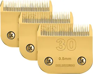 3 Packs #30 Clipper Blade Dog Grooming Compatible with Andis Clippers Detachable Ceramic Sharp Also Compatible with Wahl/Oster Dog Clippers1/50 0.5mm Cut Length (Gold)