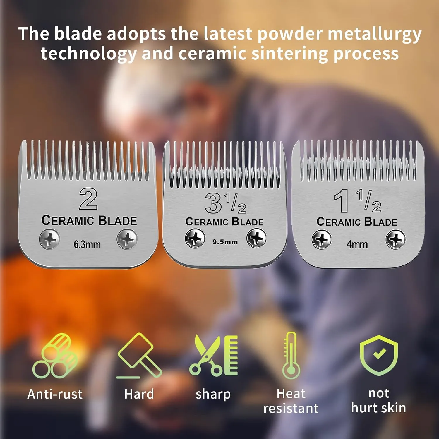 3 Packs Professional Detachable Replacement Ceramic Blades Set,Cut Length 5/32-Inch to 3/8-Inch,compatible with Andis/oster Classic 76/Star-Teq/Power-Teq/A5 Clipper