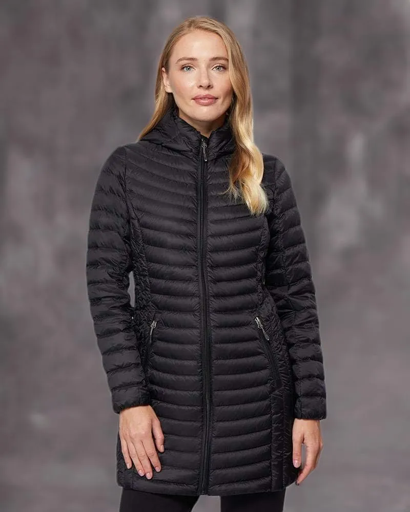 32 Degrees Women's 3/4 Ultra-Light Down Jacket| Slim Fit | Detachable Hood | Water Repellant