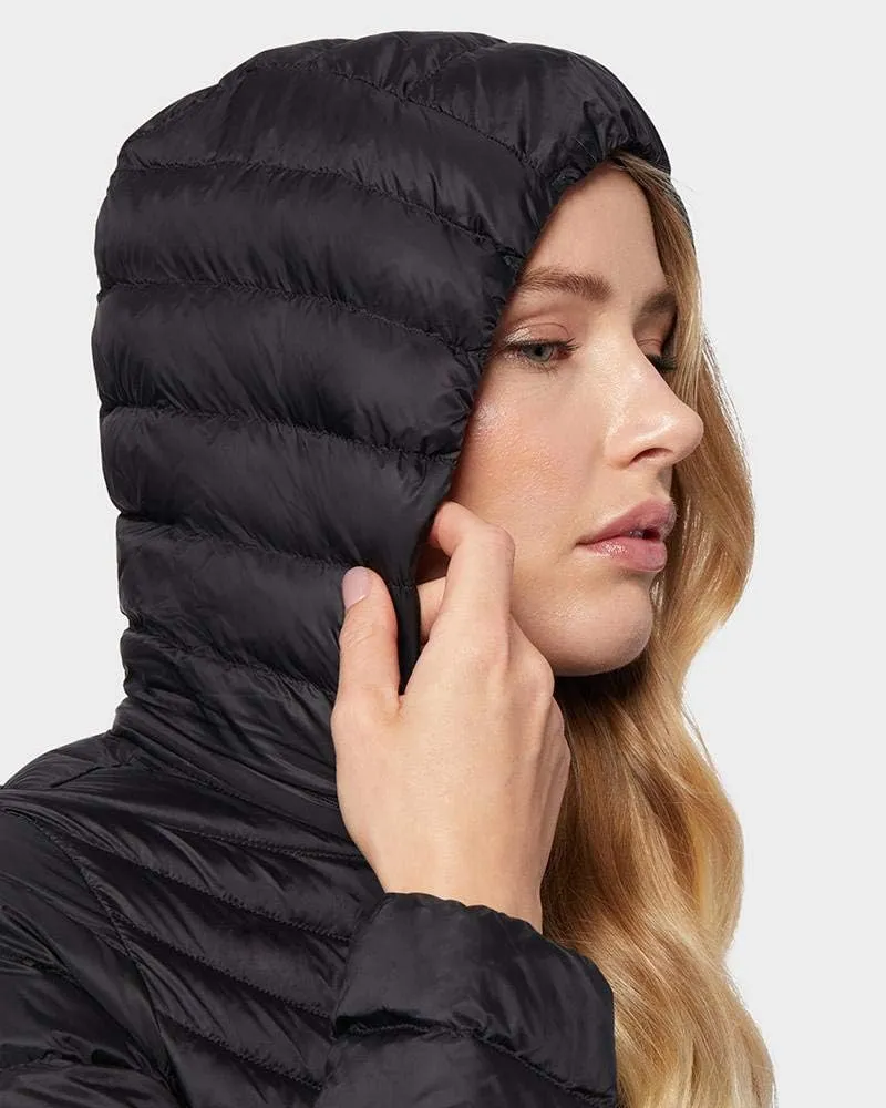 32 Degrees Women's 3/4 Ultra-Light Down Jacket| Slim Fit | Detachable Hood | Water Repellant