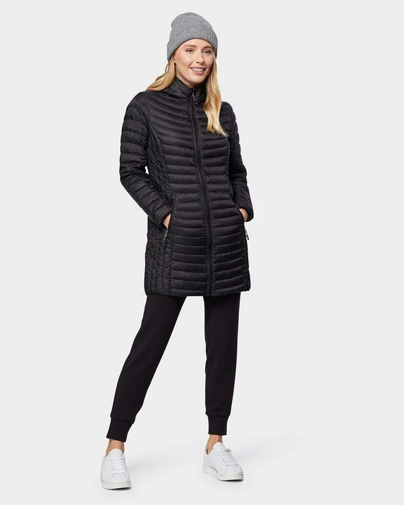 32 Degrees Women's 3/4 Ultra-Light Down Jacket| Slim Fit | Detachable Hood | Water Repellant