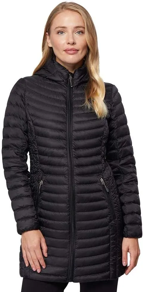32 Degrees Women's 3/4 Ultra-Light Down Jacket| Slim Fit | Detachable Hood | Water Repellant