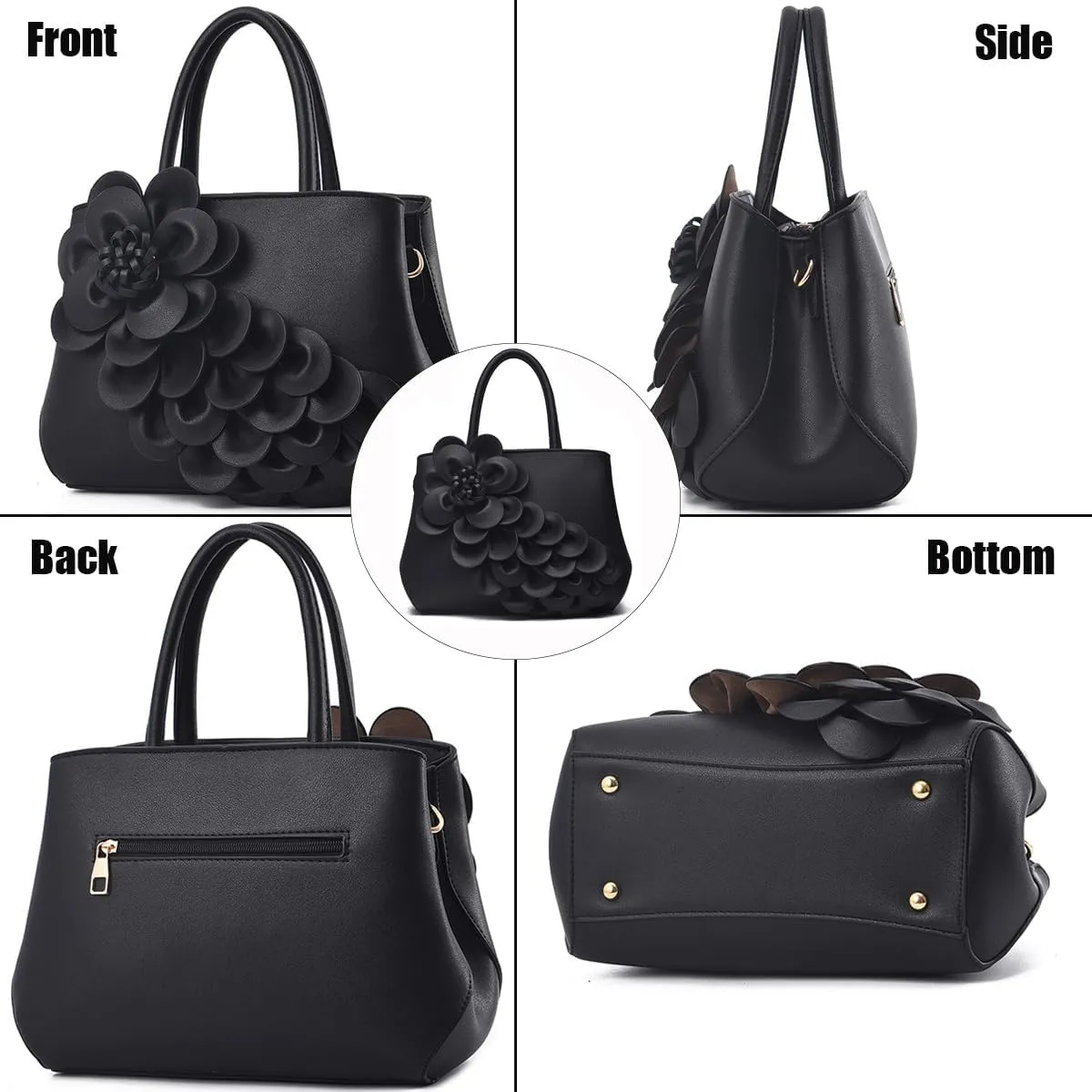 3D Floral Handbag and Purse for Women Elegant Shoulder Bag PU Leather Top-Handle Bag Satchel Evening Party Tote