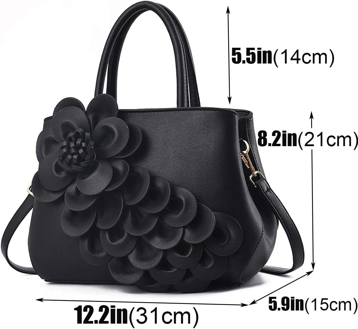 3D Floral Handbag and Purse for Women Elegant Shoulder Bag PU Leather Top-Handle Bag Satchel Evening Party Tote