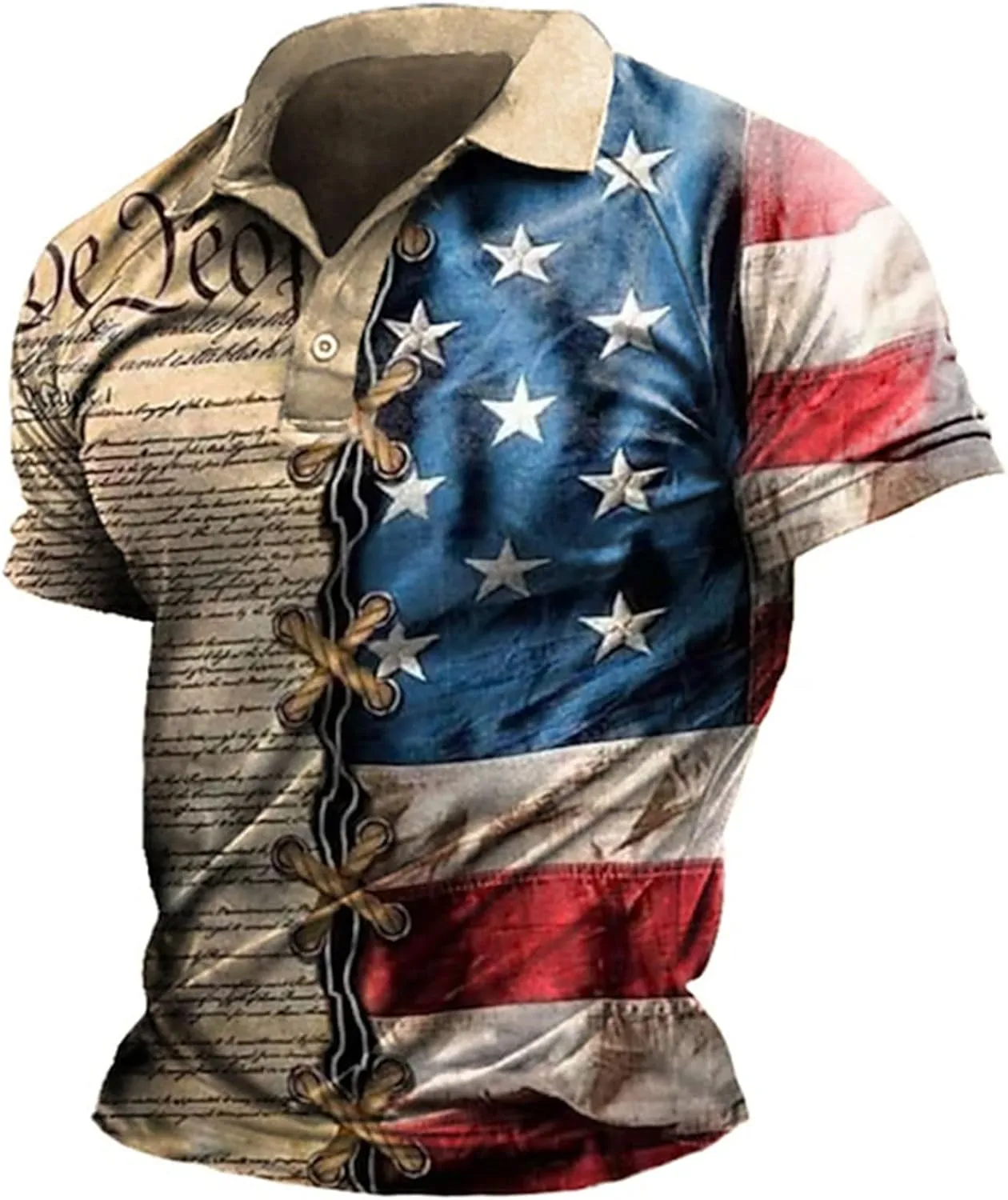 3D Print USA Flag Polo Shirts for Men Short Sleeve Button Up Golf Jersey Tops Novelty American Patriotic Muscle Tees