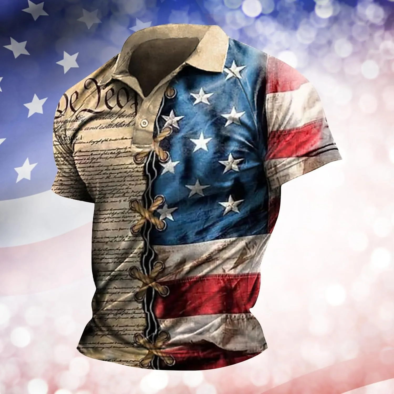 3D Print USA Flag Polo Shirts for Men Short Sleeve Button Up Golf Jersey Tops Novelty American Patriotic Muscle Tees
