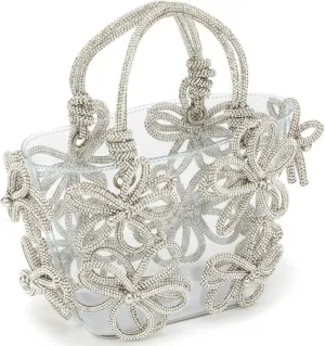 3d Rhinestone Flower Evening Tote Bag Fashion Transparent Top Handle Hobo Clutch Bag