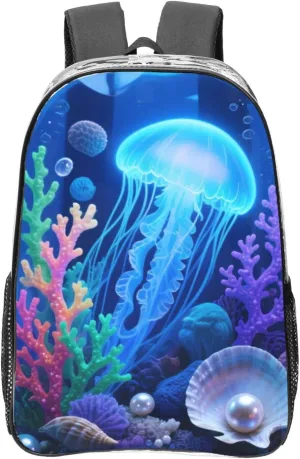 3d Seabed Print Fashion Clear Backpack - Stylish Transparent Pvc 16" Backpack With Mesh Side Pockets For Travel, Gym