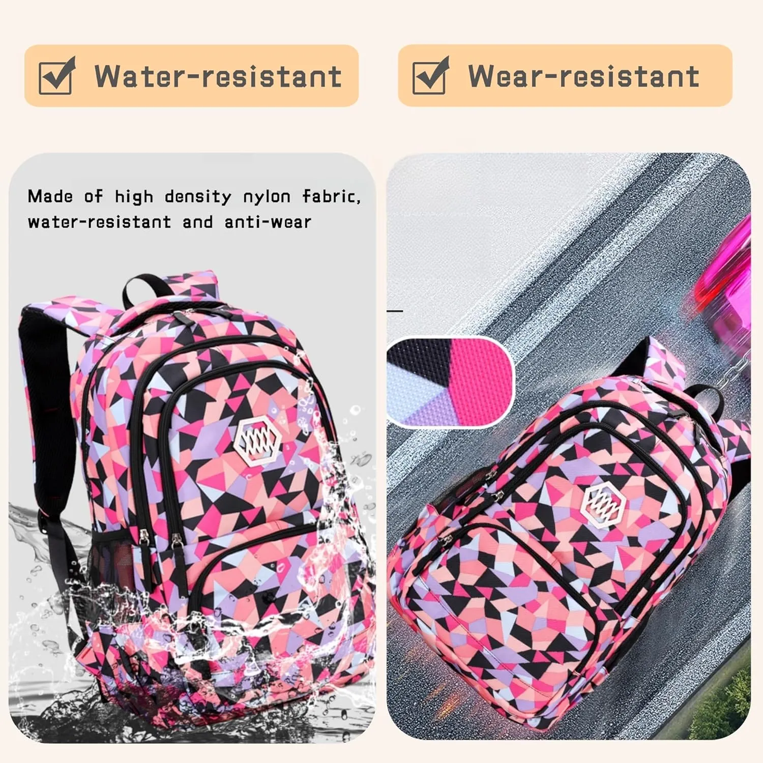 3Pcs Geometric Print Girls Backpack and Lunch Bag Set for Kids Elmentary Middle School Bags Bookbag