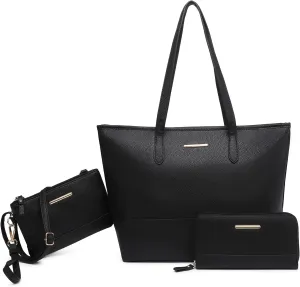 3PCS Women's Vegan Leather Tote Bag Set - Stylish Top Handle Satchel Purse Shoulder Bag Handbag and Wallet