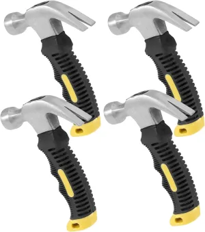 4 Pack 8 Oz Stubby Claw Hammer, Multifunction Small Mini Hammer, Bright Polished Head and Soft Comfort Grip Handle, Non Slip Nail Hammer for Household DIY Maintenance