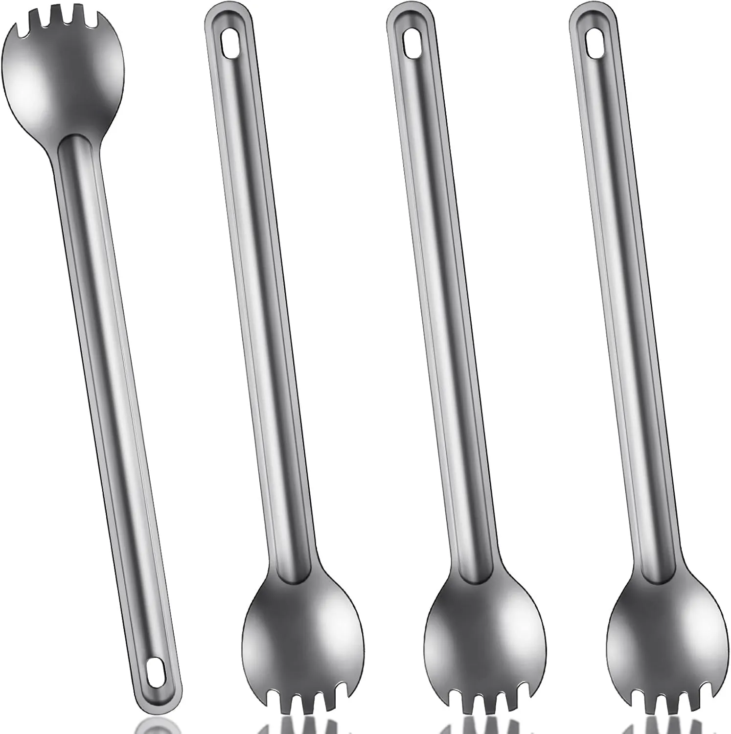 4 Pieces Titanium Long Handle Spork and Spoon Ultralight Portabale Flatware 8.7 Inch Soup Spoon Camping Spork for Outdoor Camping Backpacking Hiking Travel Picnic Tableware (Silver)
