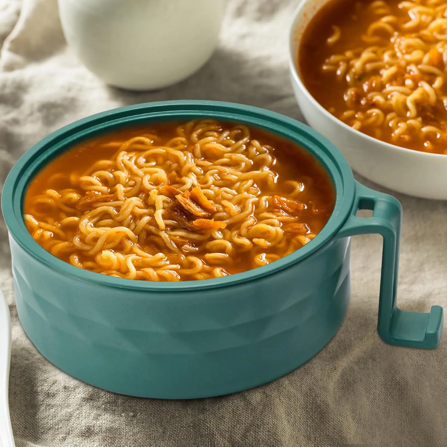 4 Sets Microwave Ramen Cooker Set 33 oz Quick Ramen Bowl Set Microwave Noodle Cooker with Handle Noodle Bowl with Spoon Chopsticks Fork College Dorm Room(Elegant Colors)