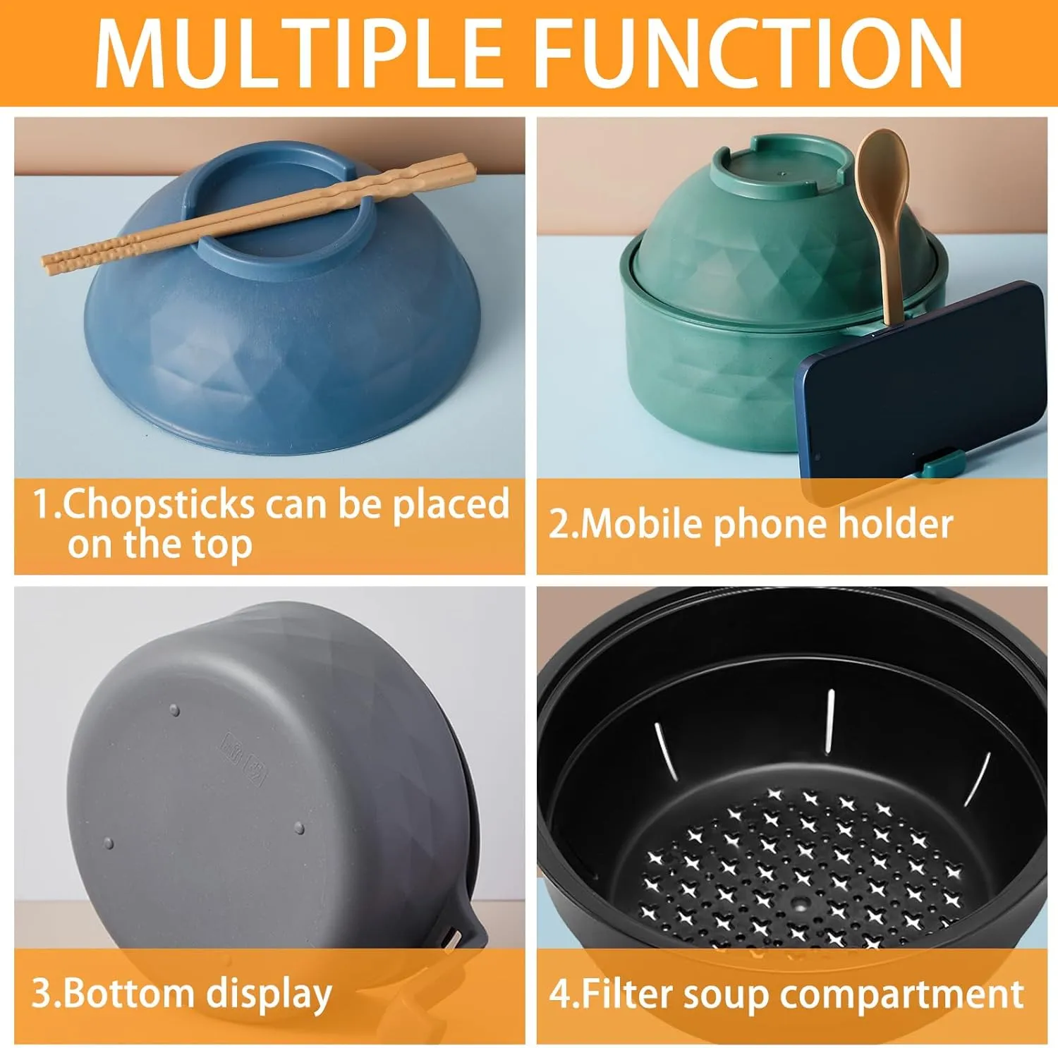 4 Sets Microwave Ramen Cooker Set 33 oz Quick Ramen Bowl Set Microwave Noodle Cooker with Handle Noodle Bowl with Spoon Chopsticks Fork College Dorm Room(Elegant Colors)