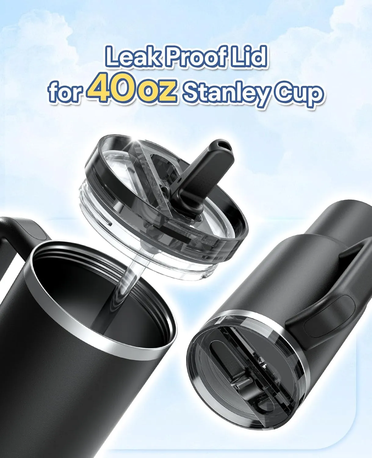 40 oz Lid Replacement for Stanley, 2 Pack Tumbler Detachable Leak Proof Flip Straw Lid Compatible with Stanley 40oz Quencher Flip Straw Tumbler, BPA-Free No Spill