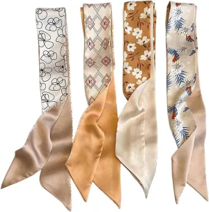 4Pcs Fashion Scarves for Women, Multifunctional Boho Scarves Headbands Satin Scarf for Bag Hair Accessories