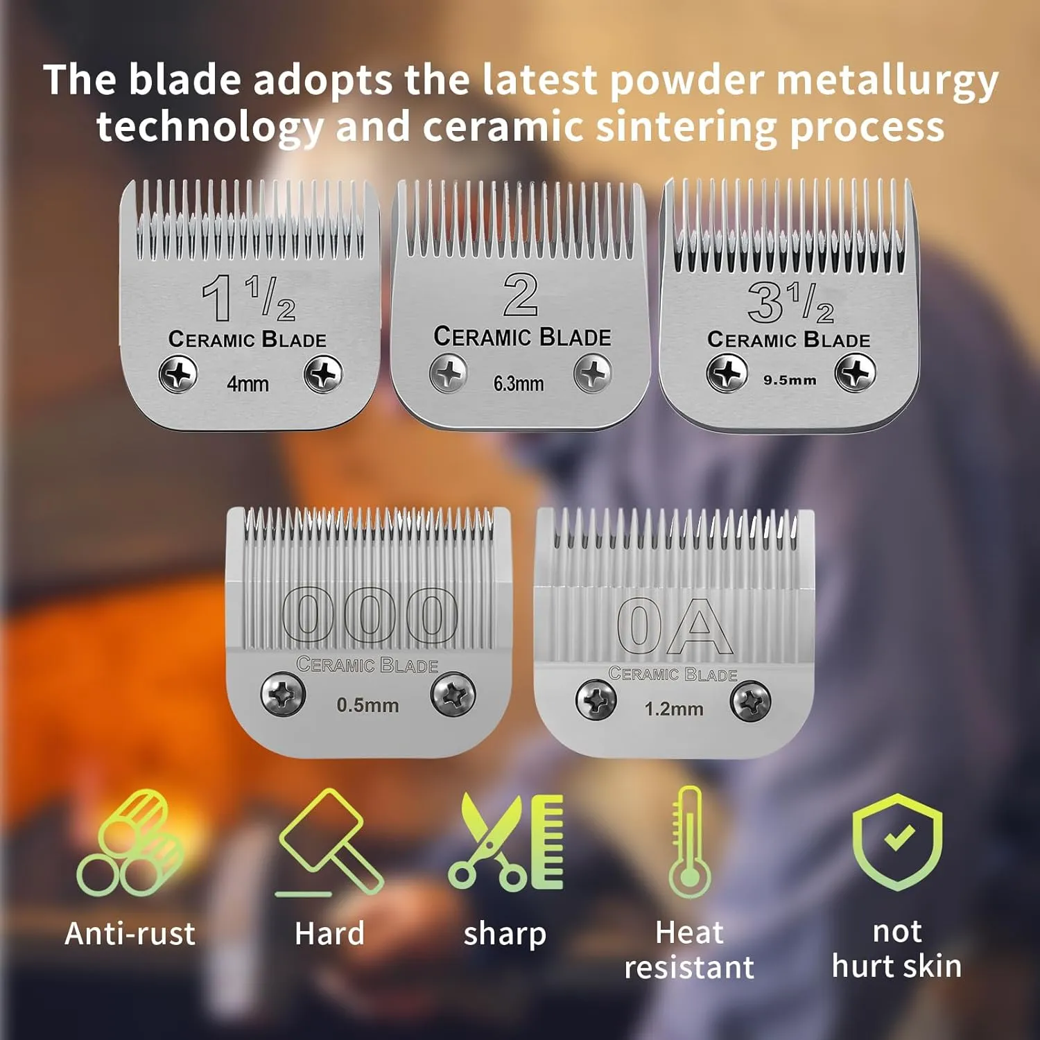 5 Packs Professional Detachable Replacement Ceramic Blades Set,Cut Length 1/50-Inch to 3/8-Inch(0.5MM-9.5MM),compatible with Andis/oster Classic 76/Star-Teq/Power-Teq/A5 Clipper
