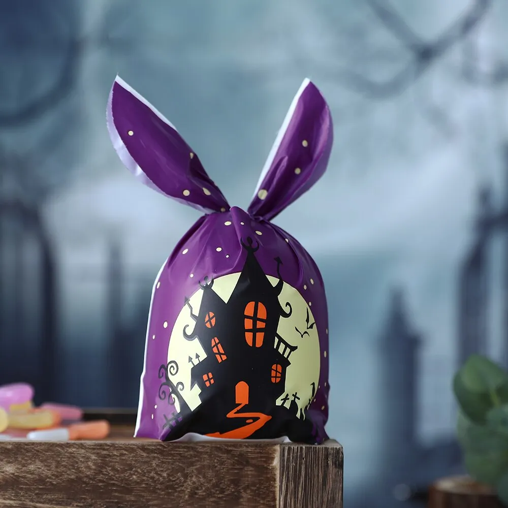 50Pcs Halloween Clear Plastic Candy Bags Pumpkin Skull Gift Packaging Bag Trick Or Treat Halloween Decor Printed Gift Bags 2023