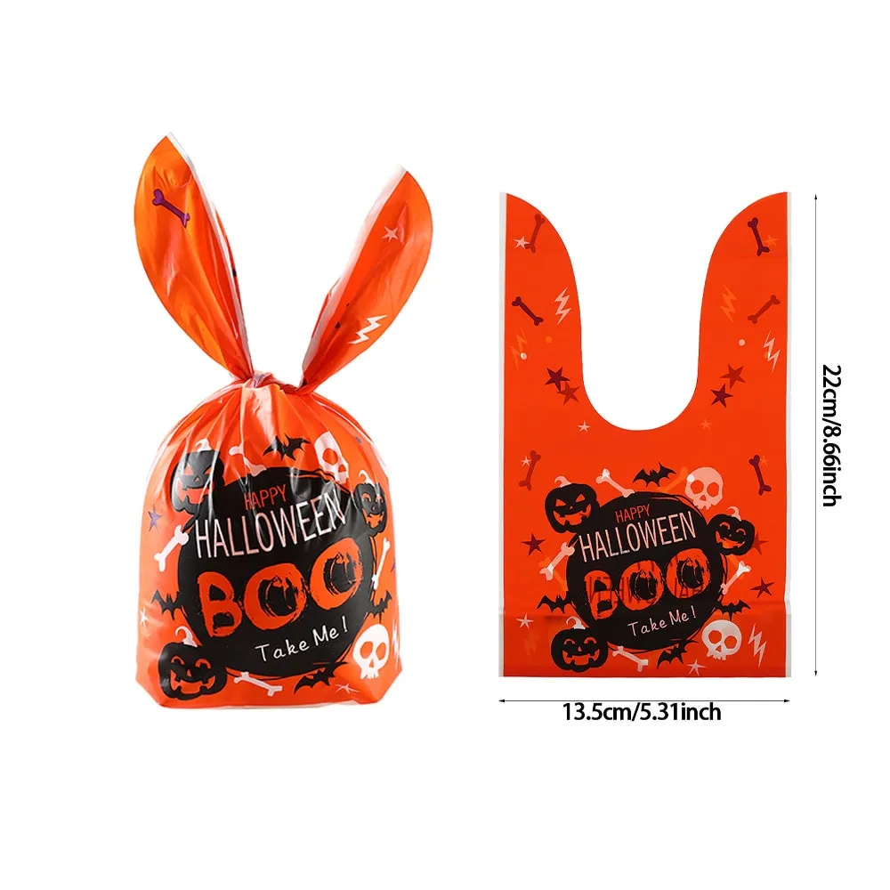 50Pcs Halloween Clear Plastic Candy Bags Pumpkin Skull Gift Packaging Bag Trick Or Treat Halloween Decor Printed Gift Bags 2023