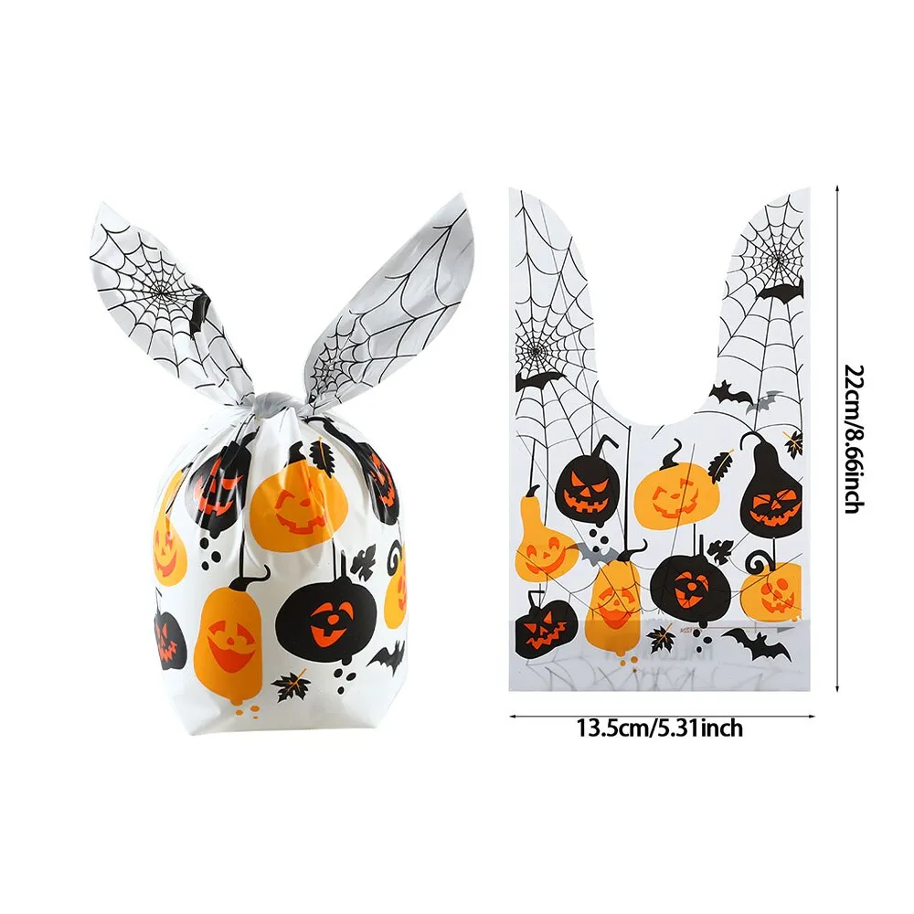 50Pcs Halloween Clear Plastic Candy Bags Pumpkin Skull Gift Packaging Bag Trick Or Treat Halloween Decor Printed Gift Bags 2023
