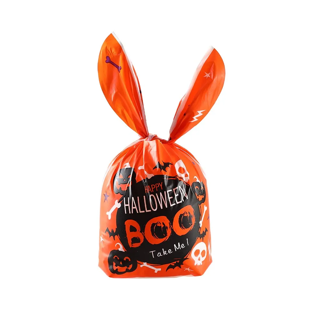 50Pcs Halloween Clear Plastic Candy Bags Pumpkin Skull Gift Packaging Bag Trick Or Treat Halloween Decor Printed Gift Bags 2023