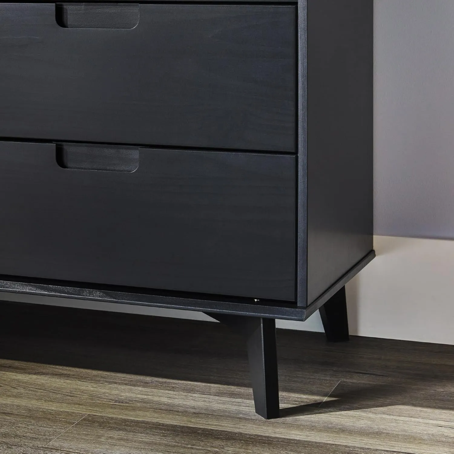 6-Drawer Groove Handle Solid Wood Dresser - Black