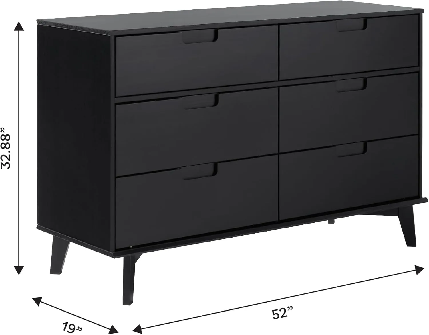 6-Drawer Groove Handle Solid Wood Dresser - Black