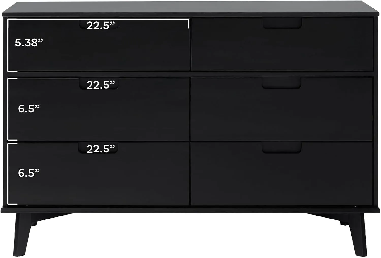 6-Drawer Groove Handle Solid Wood Dresser - Black