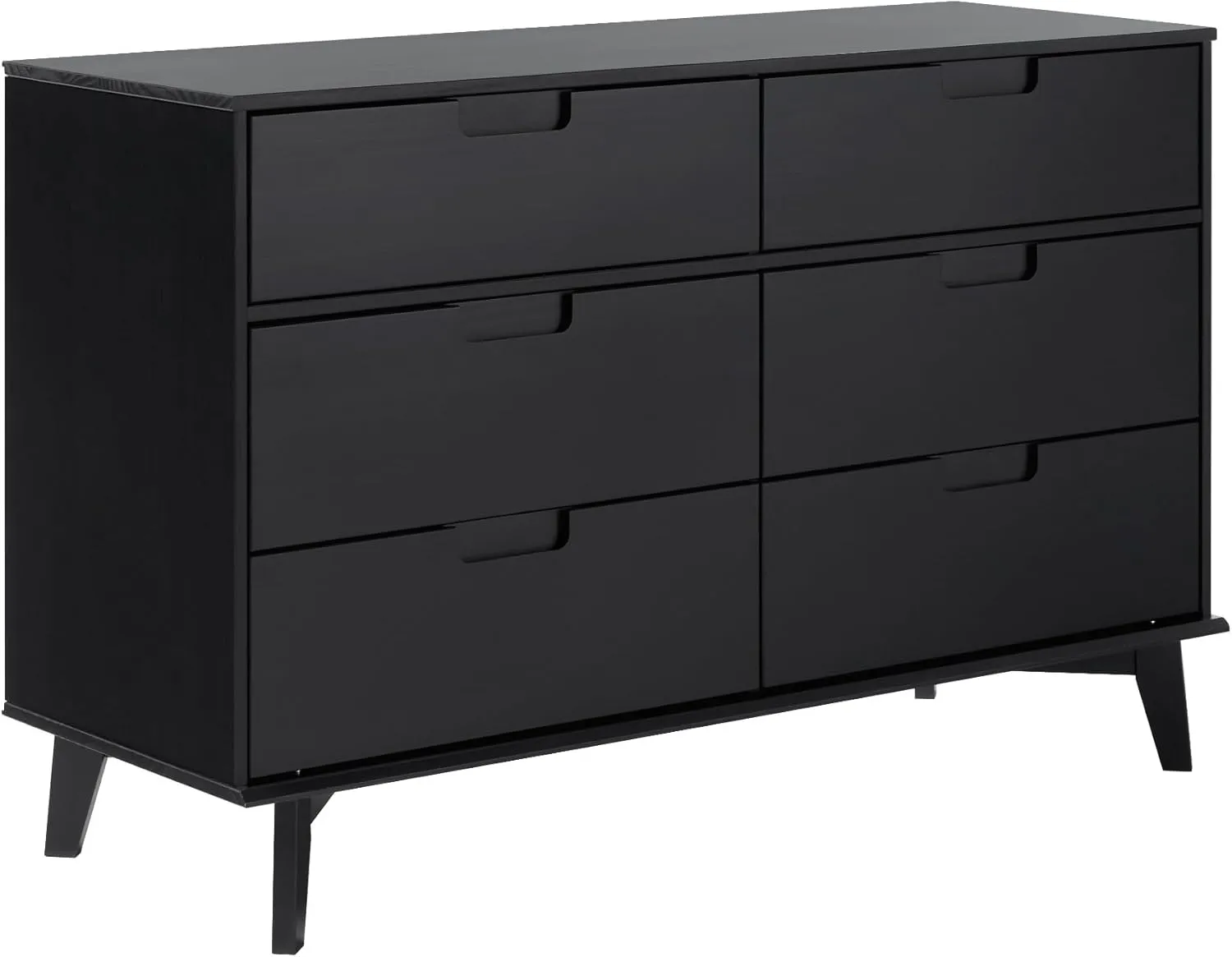 6-Drawer Groove Handle Solid Wood Dresser - Black
