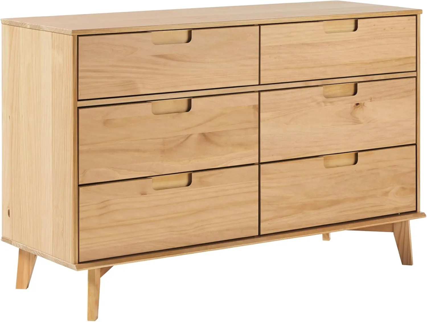 6-Drawer Groove Handle Solid Wood Dresser - Natural Pine