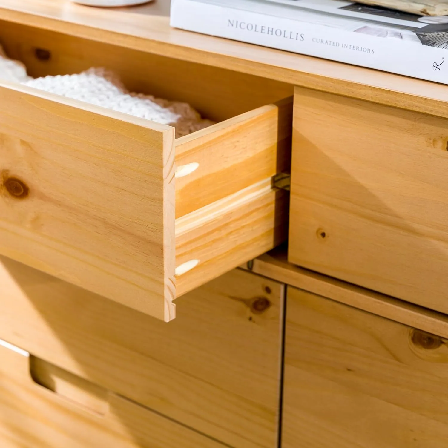 6-Drawer Groove Handle Solid Wood Dresser - Natural Pine