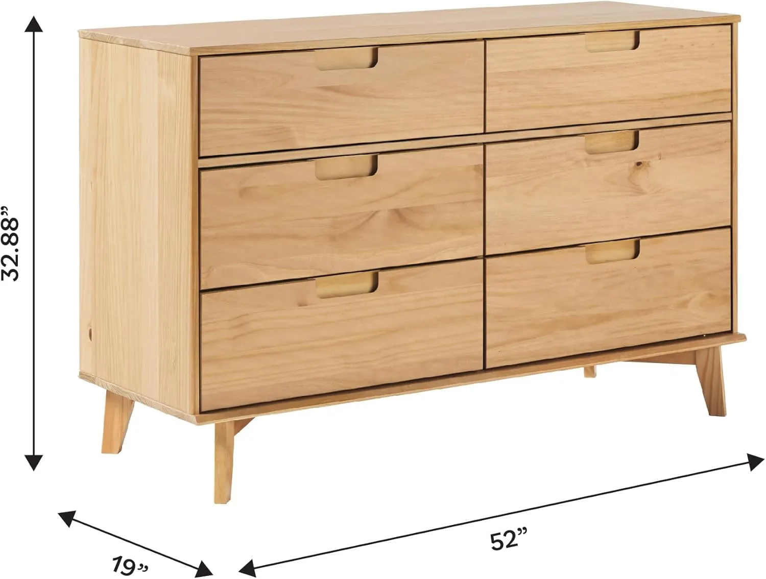 6-Drawer Groove Handle Solid Wood Dresser - Natural Pine