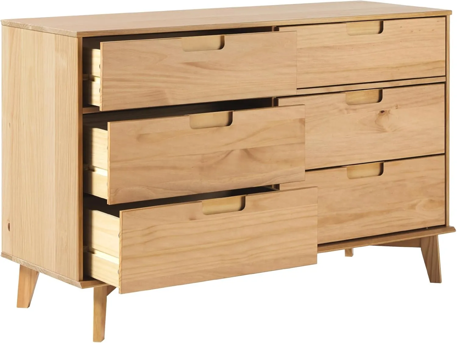 6-Drawer Groove Handle Solid Wood Dresser - Natural Pine