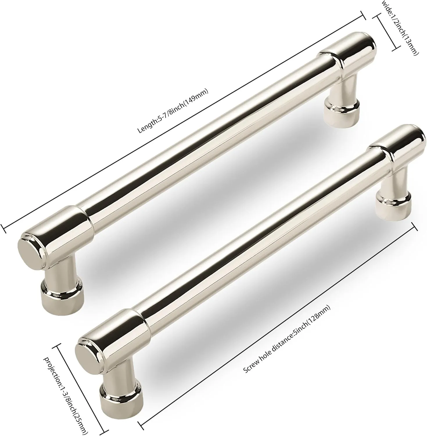 6 Pack Polished Nickel Cabinet Pulls,5 Inch(128mm) Hole Centers Cabinet Handles Kitchen Hardware for Cabinets and Drawer
