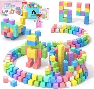 64PCS Magnetic Blocks Set, Magnet Building Blocks with Toy Figurine and Storage Bag for Kids Gifts, STEM Educational Preschool Sensory Toys for Toddlers Boys Girls Ages 3 4 5 6 7 8  (Macaron Color)