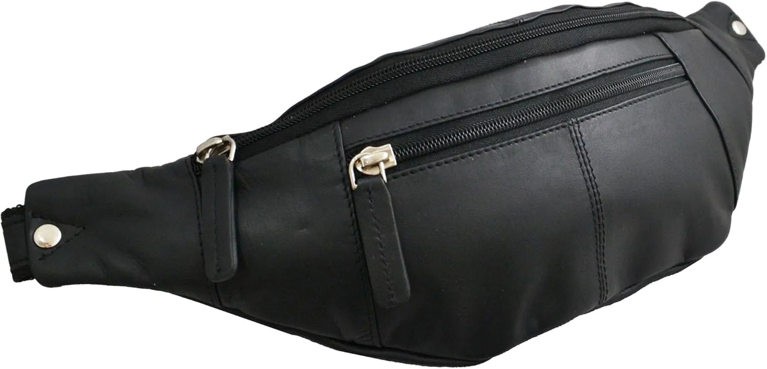 721 Genuine Soft Leather Bumbag Fanny Pack Waist Pouch (Black)