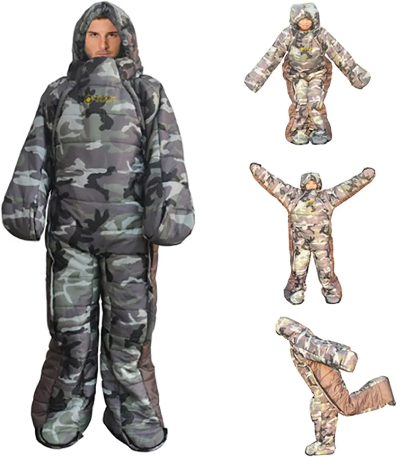 72" Large Wearable Human Sleeping Bag Zipped Foot Opening Design Free Size Ultralight Hoodie Quilted Warm Thermal Coat for Adults Winter or Outdoor 4 Season Camping