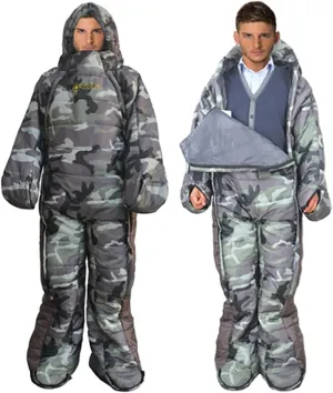72" Large Wearable Human Sleeping Bag Zipped Foot Opening Design Free Size Ultralight Hoodie Quilted Warm Thermal Coat for Adults Winter or Outdoor 4 Season Camping