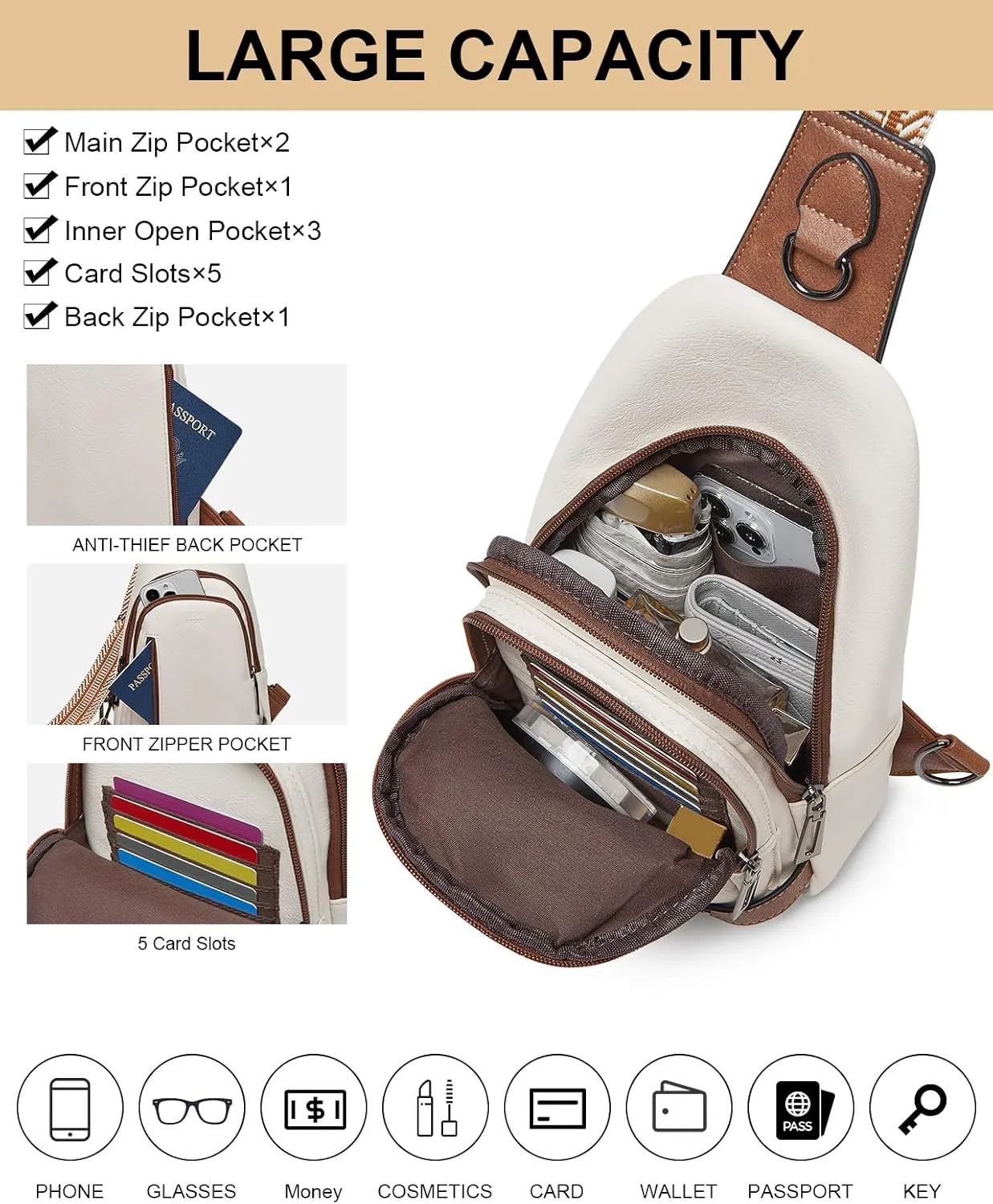 7L Sling Bag Crossbody Bags for Women Fanny Packs Purses Cross Body Bag for Woman Small backpack Travel Shoulder Bag handbags