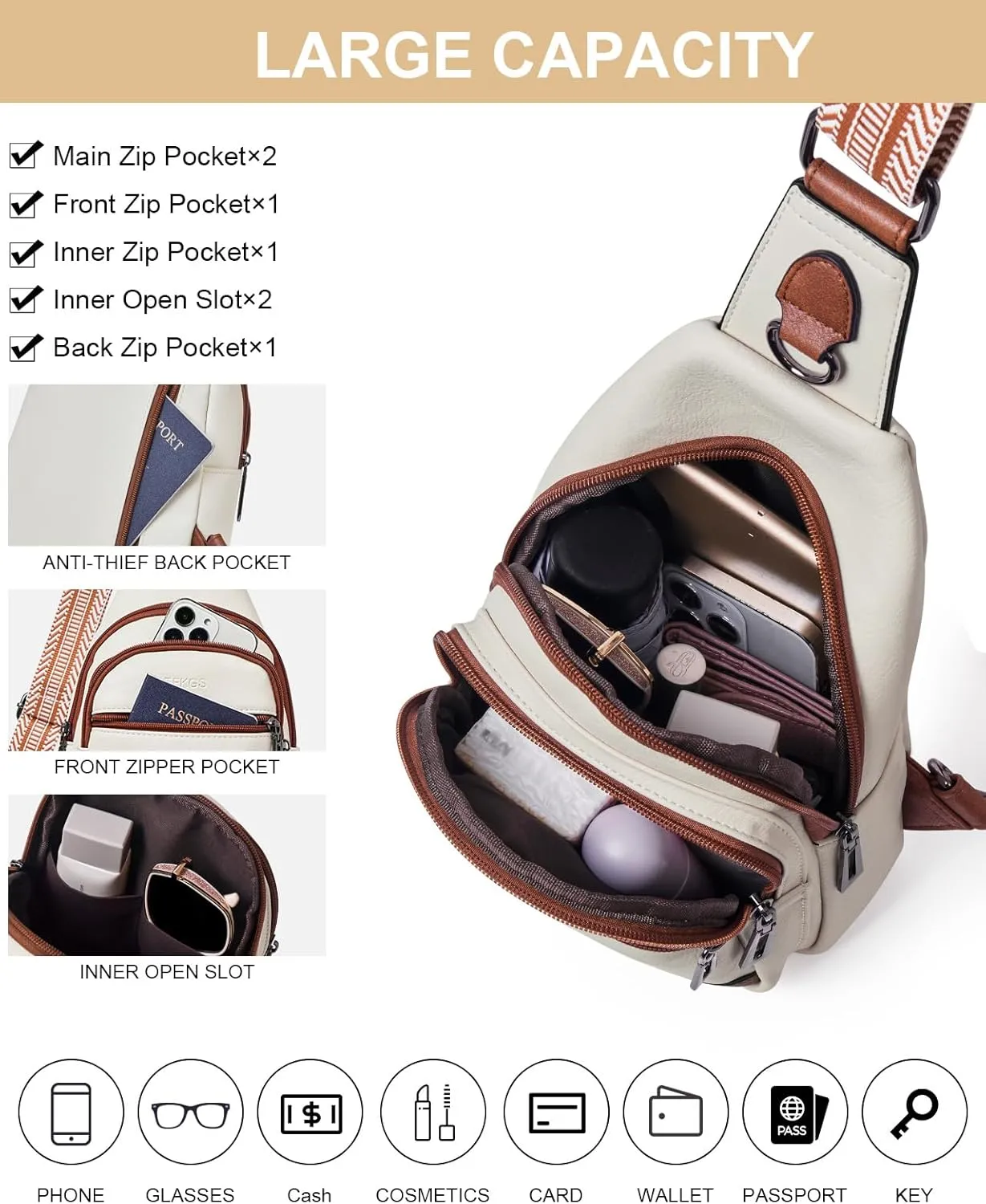 7L Sling Bag Crossbody Bags for Women Fanny Packs Purses Cross Body Bag for Woman Small backpack Travel Shoulder Bag handbags
