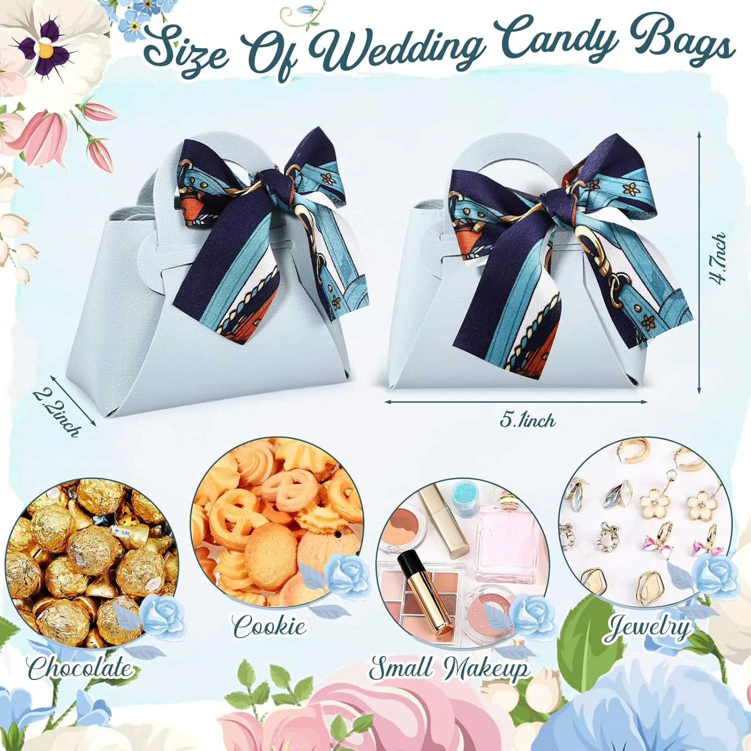 Abbylike 18 Pcs PU Leather Wedding Candy Bags with Ribbon Handle Purse Party Favor Bags for Wedding Baby Showers Birthday (Blue)