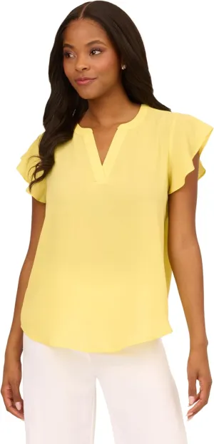 Adrianna Papell womens Solid Short Ruffle Sleeve Popover Blouse
