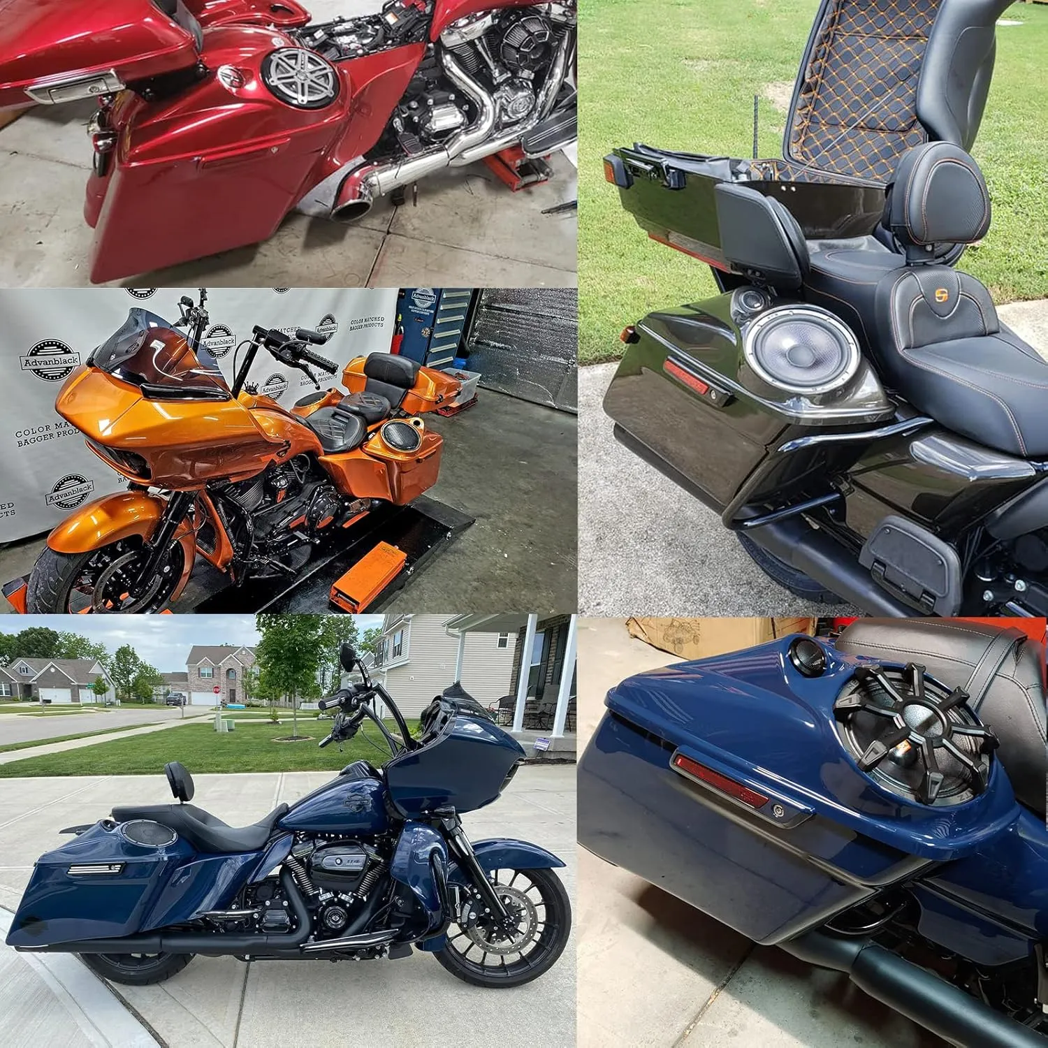 Advanblack Stretched Saddlebags Compatible with Harley H-D Touring FLH 2014  (Hard Candy Mercury, 8 inch Speaker Lids)