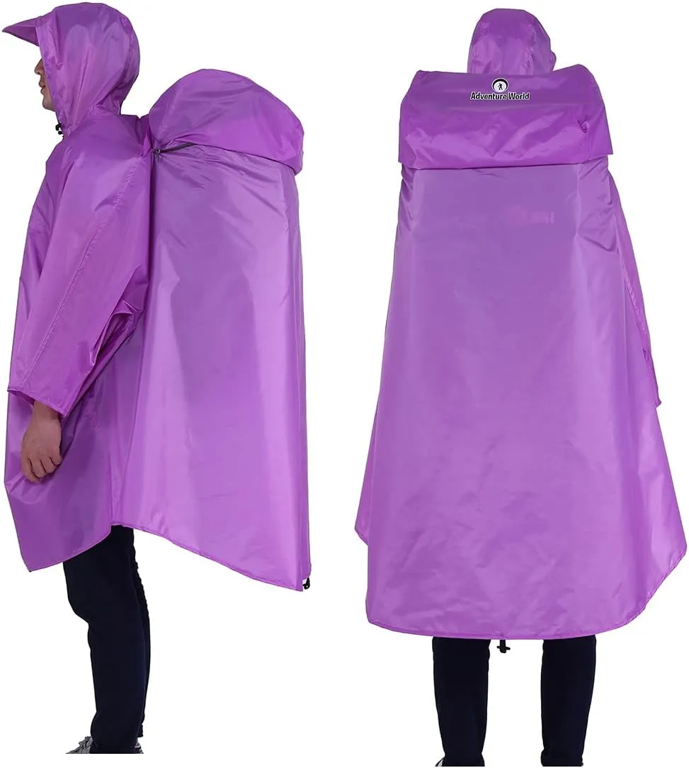 Adventure World Globotrekker Backpack Poncho Lightweight Waterproof Rain Poncho for Hiking, Camping, Travel & Outdoor Use