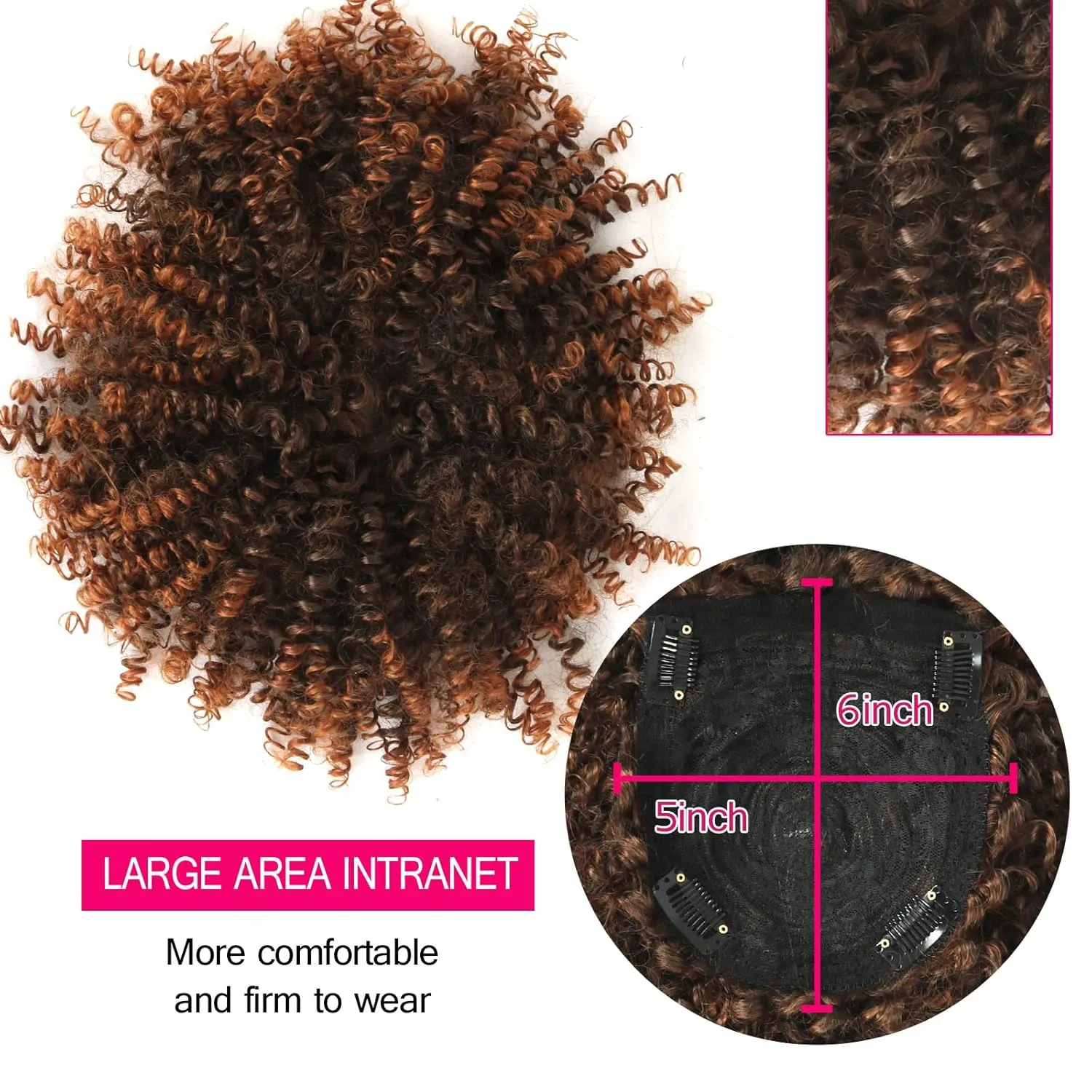 Afro Kinky Curly Ombre Brown Hair Toppers for Women With Thinning Hair Extensions for Short Hair Clip in Toppers Hair Topper With Bangs Synthetic Pieces Extensions Toupee for Black Women