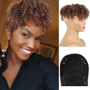 Afro Kinky Curly Ombre Brown Hair Toppers for Women With Thinning Hair Extensions for Short Hair Clip in Toppers Hair Topper With Bangs Synthetic Pieces Extensions Toupee for Black Women