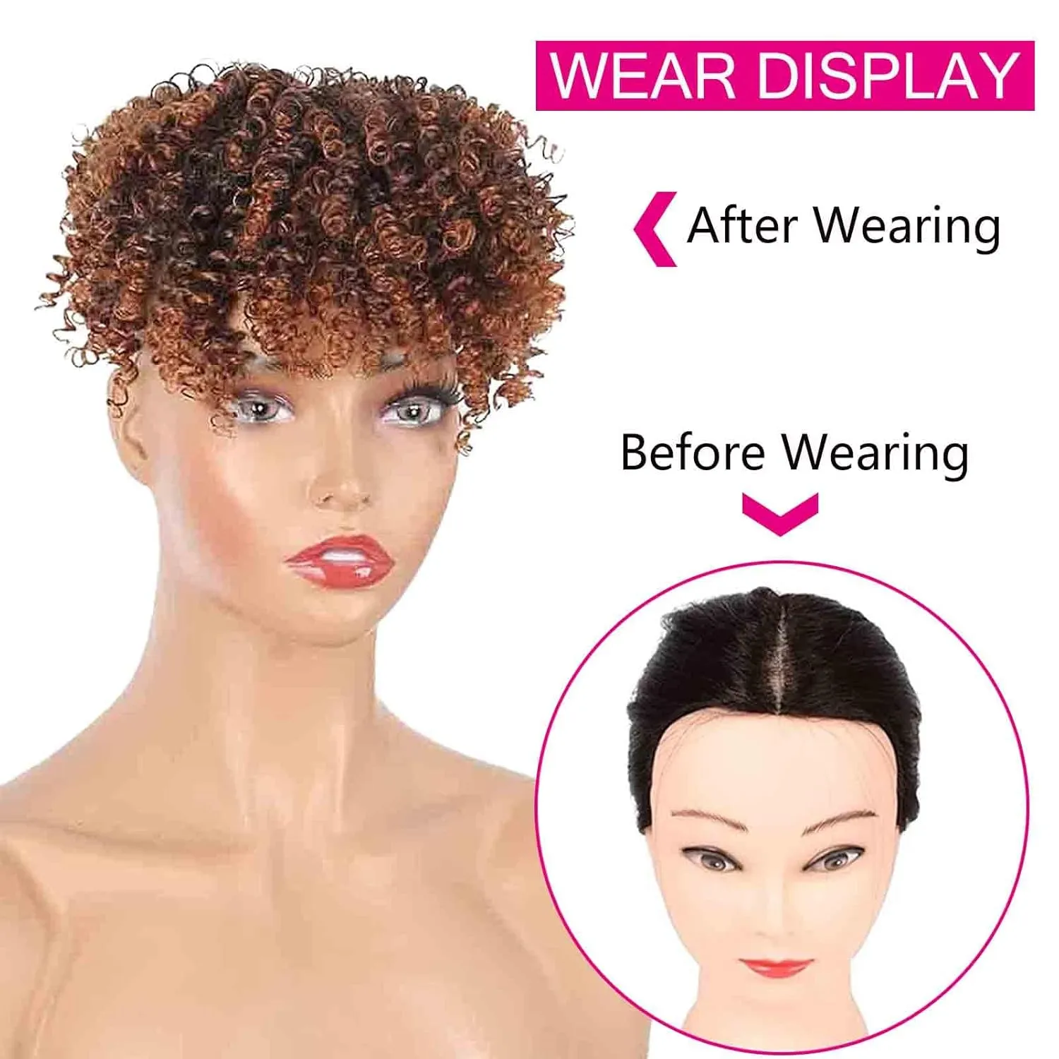 Afro Kinky Curly Ombre Brown Hair Toppers for Women With Thinning Hair Extensions for Short Hair Clip in Toppers Hair Topper With Bangs Synthetic Pieces Extensions Toupee for Black Women