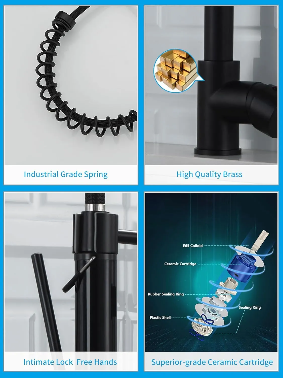 AIMADI Kitchen Faucet,Black Kitchen Faucet,Commercial Kitchen Faucet with Sprayer Single Handle Single Hole Spring Kitchen Sink Faucet,Matte Black